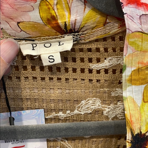 NWT POL Floral Crochet Kimono with Yellow and Pink Accents size small - Picture 2 of 5